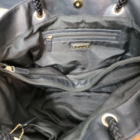 Clarks Black Leather Tote – Braided Handles, Front Zip Pocket | Everyday Carry - Picture 8 of 9